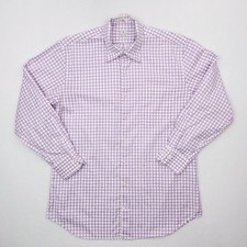 Peter Millar Dress Shirt Mens Large Purple Graph Check Plaid Button Front Cotton