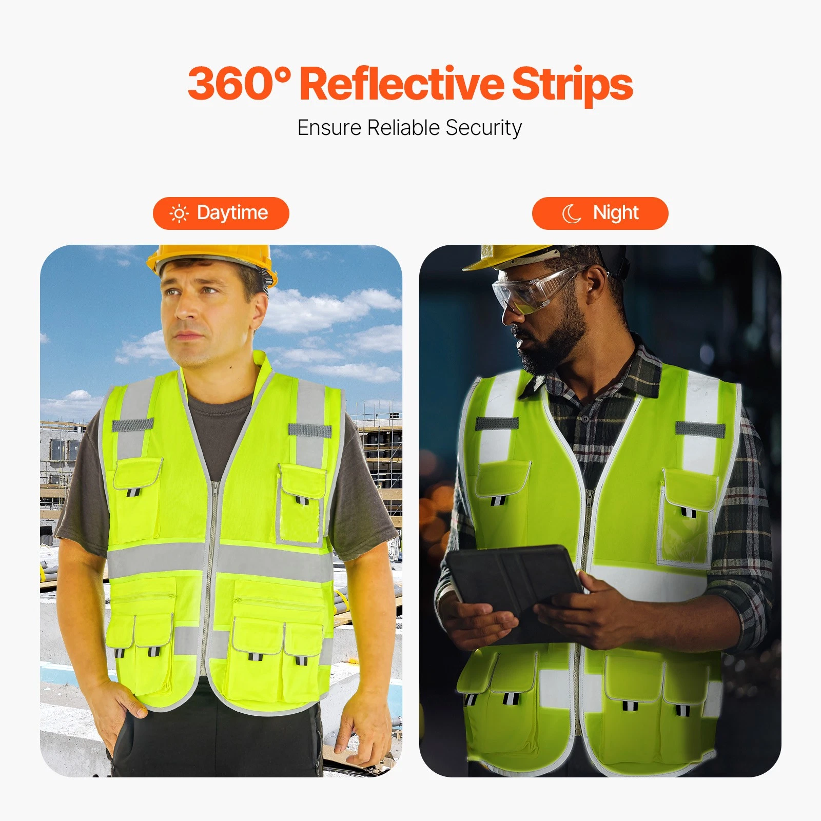 VEVOR Safety Vest Reflective Yellow Work Vest with 10 Pockets for Men & Women - product detail image 2