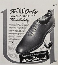 Allen Edmonds Belgium WI Osteo-path-ik Nailess Shoes Vintage Print Ad 1943