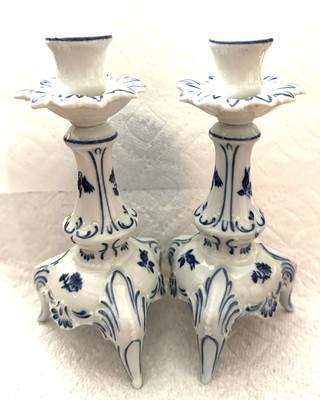 Dresden Blau # 113/1 Candlestick Set Lindner Küps Porcelain Cobalt Hand Ptd VGC