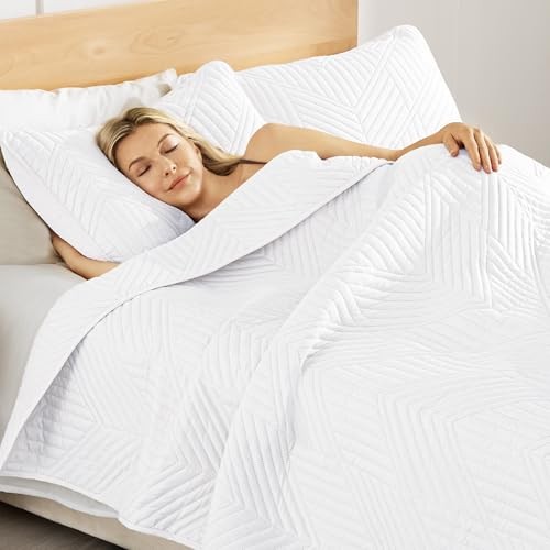  Ultrasonic Twin Quilt Bedding Set, Lightweight White Bedspreads Soft Modern 