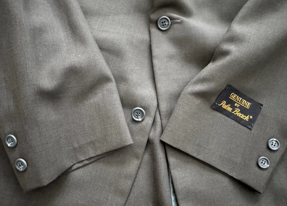 Vintage Palm Beach Suit NEW NOS 48L Long - 42W x 29L+ Dark Green Trevira 70s USA - Image 3 of 4