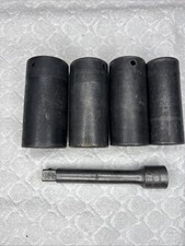 Snap On 4 Pc SAE 1/2 Drive Deep Impact Sockets 6 Point 1”-1 1/4” & 5” Extension