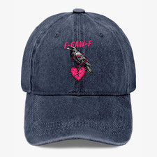 F-CAW-F Gothic Crow Heart Graphic Dad Hat Vintage Washed Baseball Cap Unisex