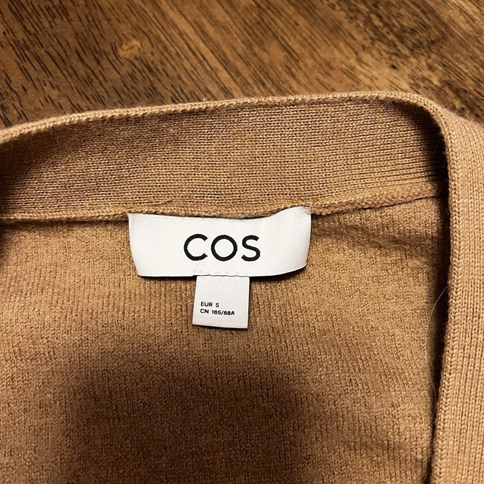 COS Camel Tan Brown Wool Button Up Oversized Longline Cardigan Size Small - Image 4 of 4