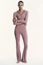 ZARA FITTED POLYAMIDE HOODIE JACKET & FLARE SEAMLESS LEGGINGS SIZE S SET MAUVE