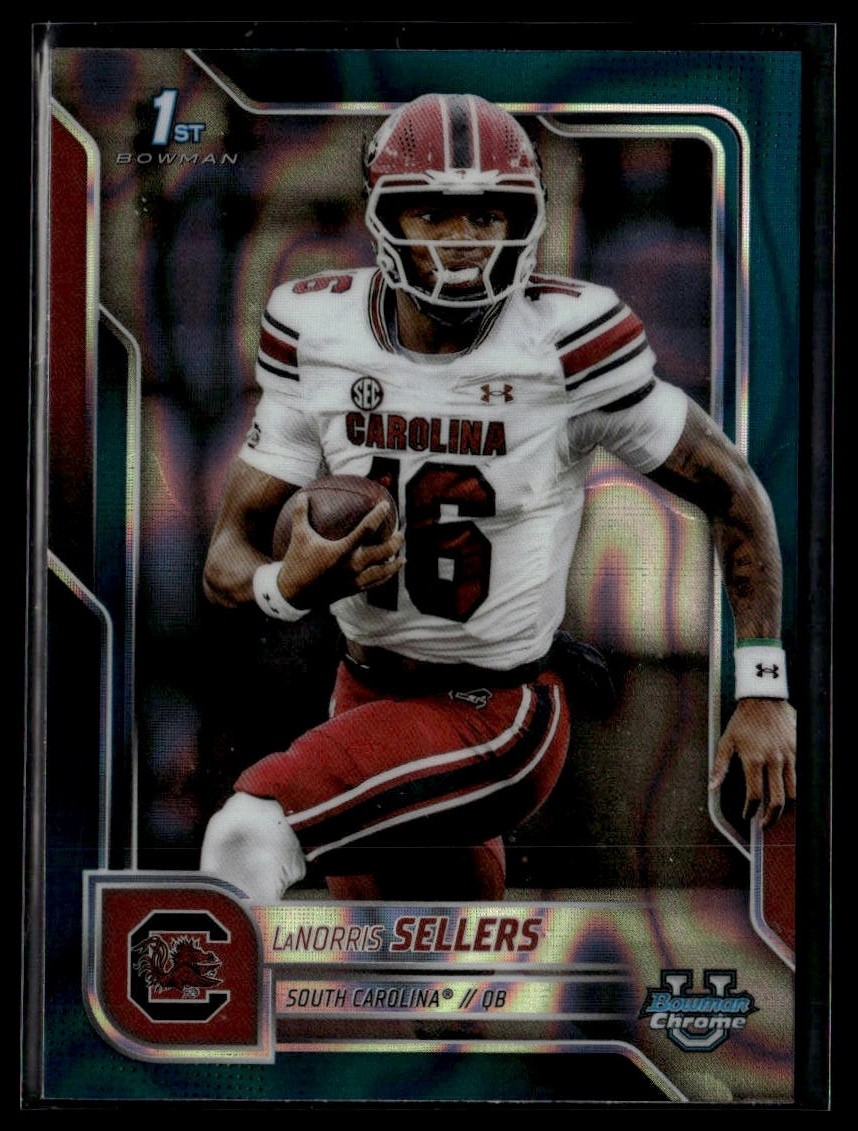 LaNorris Sellers #168 2025 Bowman University Chrome Teal Lava Refractor 7666