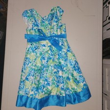 Jona Michelle Girls Dress Size 6 Style C03174 Blue Floral Dress With Tie