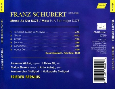 KAMMERCHOR STUTTGART / HOFKAPELLE STUTTGART / FRIEDER BURNIUS FRANZA SCHUBERT: M