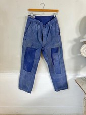 35 French Vintage blue workwear pants trousers distressed Patched mends repairs