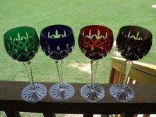 AJKA Crystal Arabella Stemmed Wine Glasses Set of 4 Cut to Clear Vintage Goblets