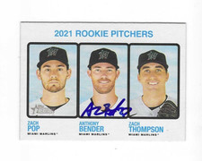 Signed ANTHONY BENDER MIAMI MARLINS 2022 Topps Heritage Rookie Card #73 w/COA. rookie card picture