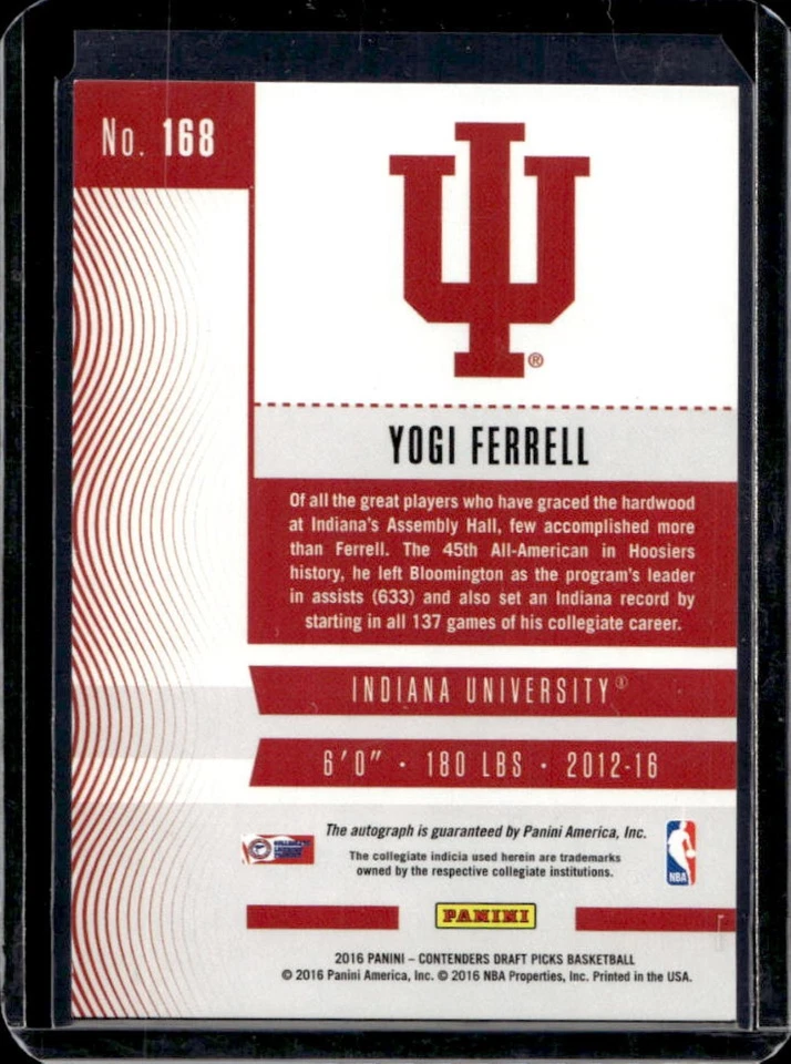 2016-17 Contenders Draft Picks Yogi Ferrell College Ticket Auto Red Foil RC #168 - Image 2 of 2