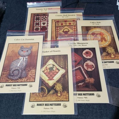 Lot of 6 Vintage 1980s Honey Bee Patterns Cat Doorstop Wall Hangings Pillows etc