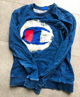 Champion Jungen Pullover Blau Gr. S Rundhals Logo-Print Langarm Freizeit
