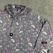 Bad Birdie Mens Large Floral All Over Print Performance Golf Polo Grey