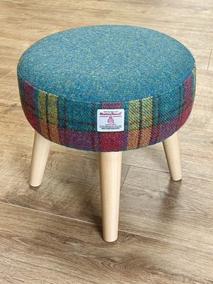 Green and Red Tartan Harris Tweed Small Footstools with 4x Light