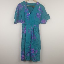 Phase Eight Dress Womens UK 10 Teal Green Brooke Floral Kimono Inspired Tieback