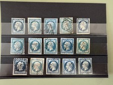 Lot 15 timbres Napoléon III 20c bleu YT 14 - Empire - Oblitérations Nuances K005