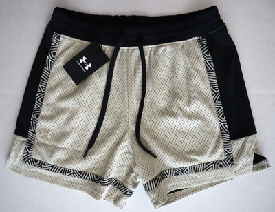 Under Armour 1383387-289 Women's Sz S Beige/Black UA Baseline Pro Mesh Shorts