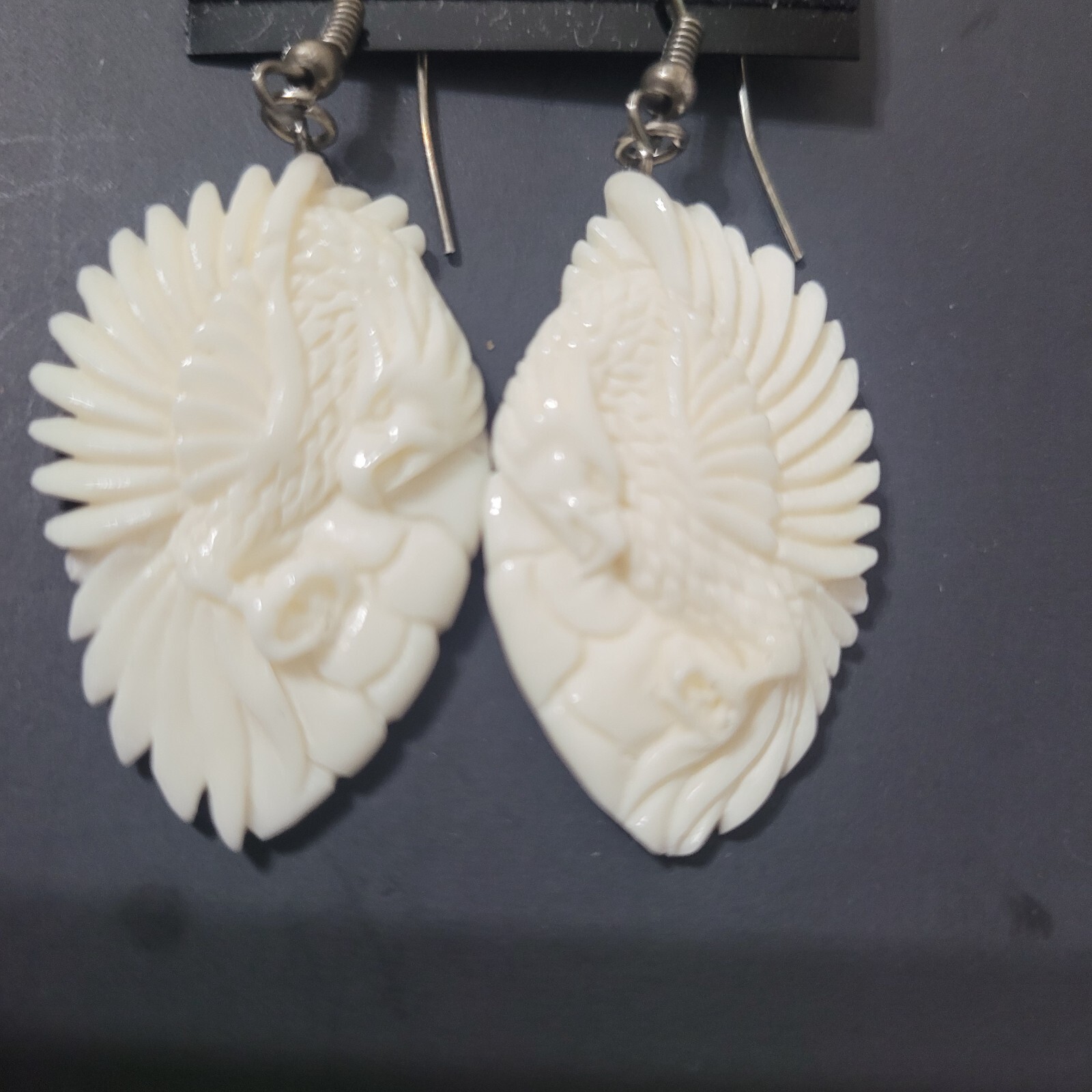 Handmade Eagle Bird Bone Dangle Drop Earrings Cre… - image 2