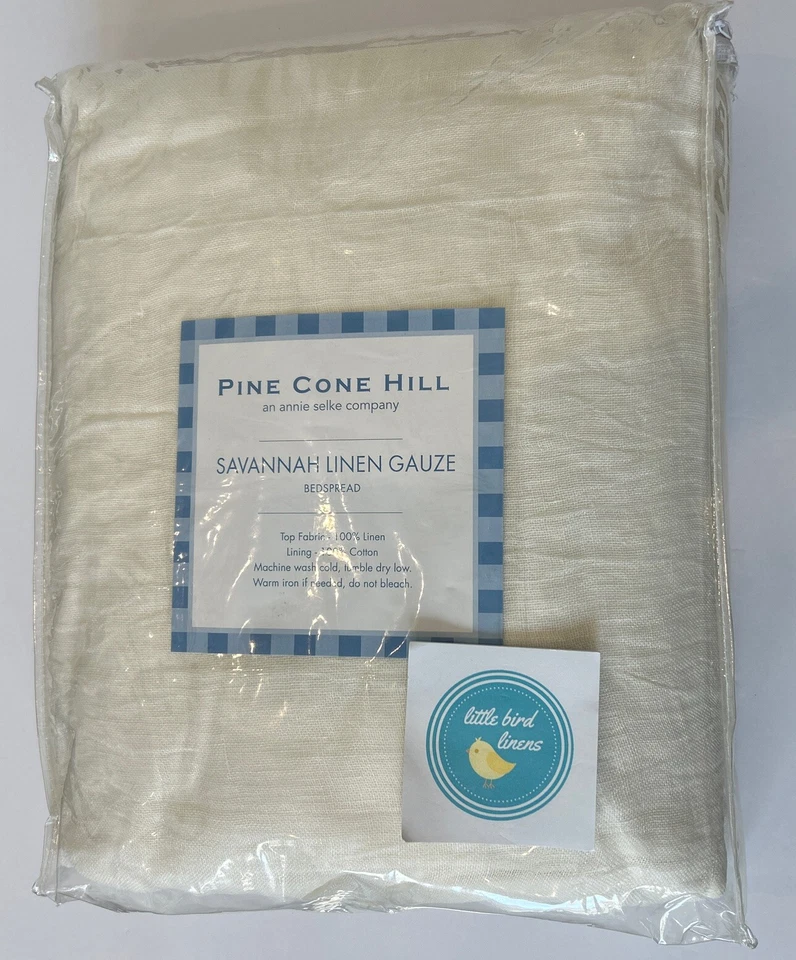 Colcha 2 piezas Pine Cone Hill DOBLE y Euro Sham Savannah Lino Gasa Marfil Nueva Foto 2 de 4