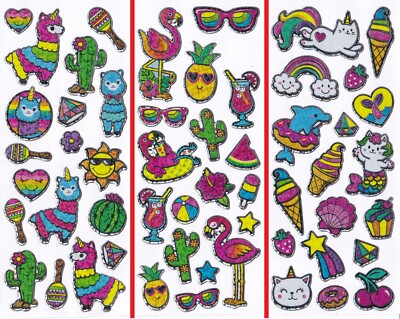 Stickers RESORT LAMA CACTUS CAT HEART ICECREAM SHELL DOLPHIN DONUT BALL STAR