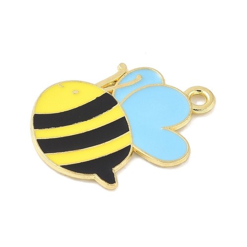 10 Fun Simple Design Yellow Bumble Bee with Blue Wings Shaped Gold Tone Charms - Picture 2 of 2