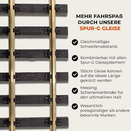 10x Gleis gerade 60 cm + Verbinder kompatibel mit Schienen Spur-G Gartenbahn - Bild 2 von 4