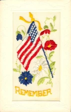 Silk USA Flag Postcard c1910 Beautiful Stars & Stripes Embroidered 'Remember'  N