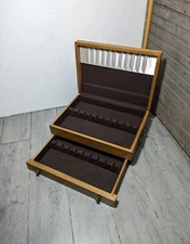 Vintage Silverware Flatware Storage Chest Wood Case/Box Tarnish w Drawer R32