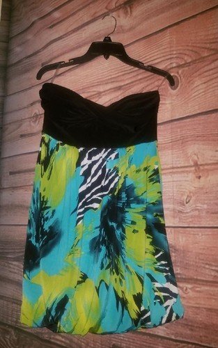 Agaci Strapless Fit Flare Bubble Hem Multi-Color Dress Size Large - Picture 2 of 4
