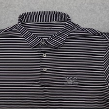 Johnnie-O Polo Shirt Men's Large Blue White Stripe Golf Performance Course Logo