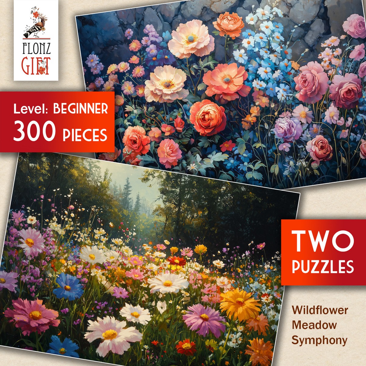 2 x JIGSAW PUZZLES 300pc ~ Wildflower Meadow Symphony