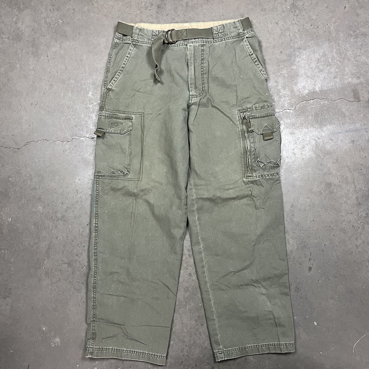 パンツ 90s OLD NAVY 2 Way Cargo Pants. Vintage Y2K Old Navy Belted Baggy Wide Leg Cargo Pants Green