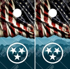 Tennessee American Flag Mountains LAMINATED Cornhole Wrap Bag Toss Skin Decal