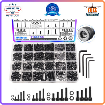 Mxuteuk Metric Screw Kit   M3 M6 Bolts, Nuts, Washers & Hex Wrenches (1108PCS)