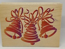 3 Christmas Bells - Wood / Rubber Stamp -All Night Media 4 x 3
