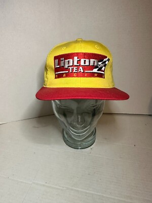 Vintage Lipton Tea Racing Snapback Hat Yellow Red Cap Nascar Made in USA