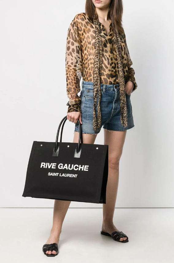 NEW YSL Saint Laurent LARGE Rive Gauche Black Summer Tote Beach