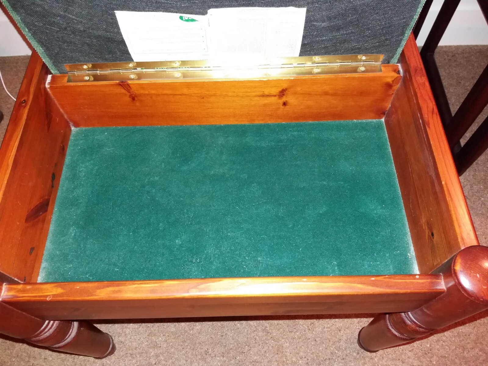 DUCAL DRESSING TABLE STORAGE STOOL/PIANO STOOL WITH PADDED GREEN