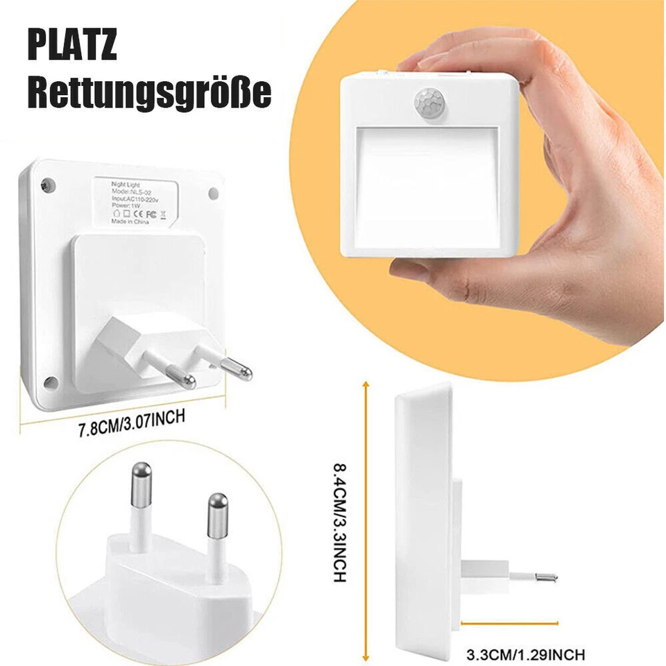 LED Nachtlicht Dimmbar mit Bewegungsmelder Steckdose Nachtlampe Steckdosenlicht - Bild 3 von 4