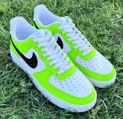 Air Force 1 Custom White Art Shoes ''Grinch Green & Black'' Mens Womens Kids Sizes