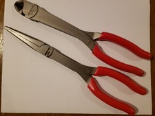 Snap-on Tools Usa New 2pc Red Long Needle Nose Pliers Cutter Lot Set