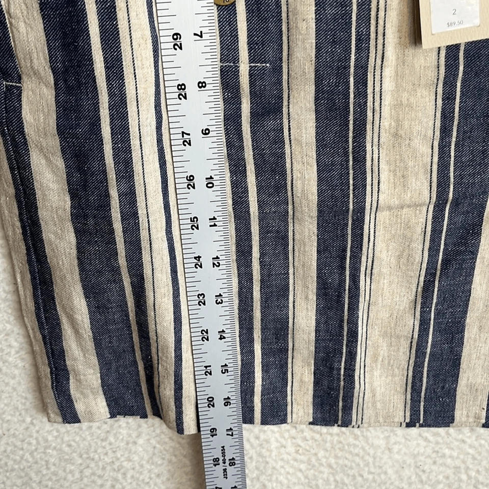Falda Banana Republic Mujer Talla 2 Rayas Azul Marfil Lino Algodón Foto 3 de 4