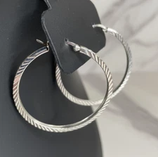 FAS Signed Hoop Earrings Cable 925 Italy Sterling Silver 1" 3/4 inch / 45mm