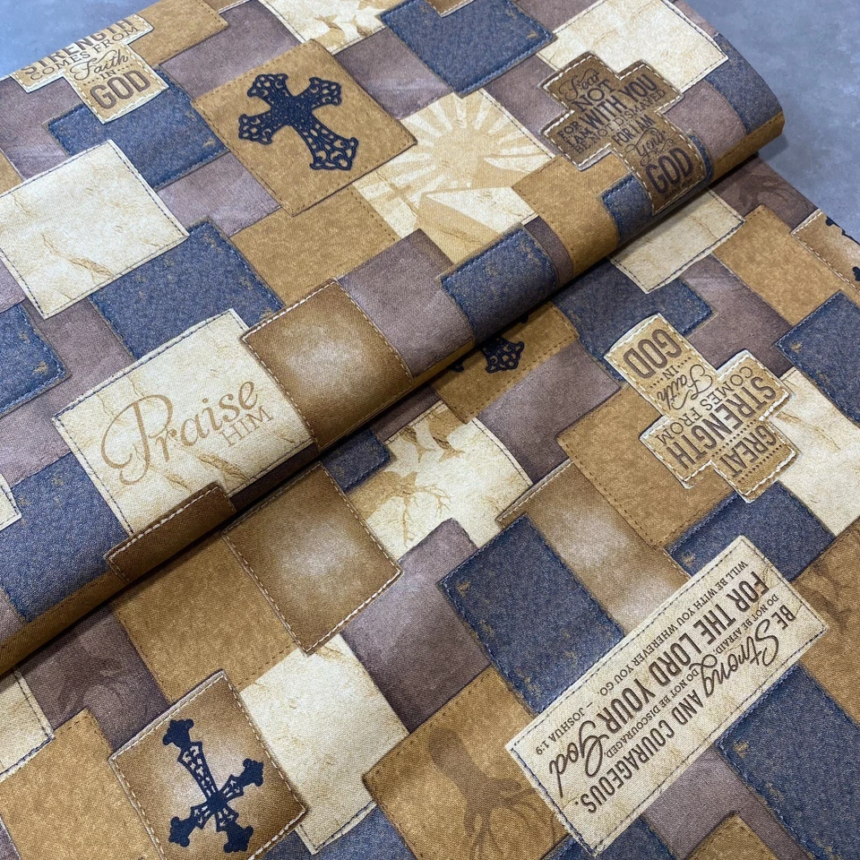 Cruces cristianas con versículos bíblicos tela de algodón. Se vende por media yarda Foto 2 de 4