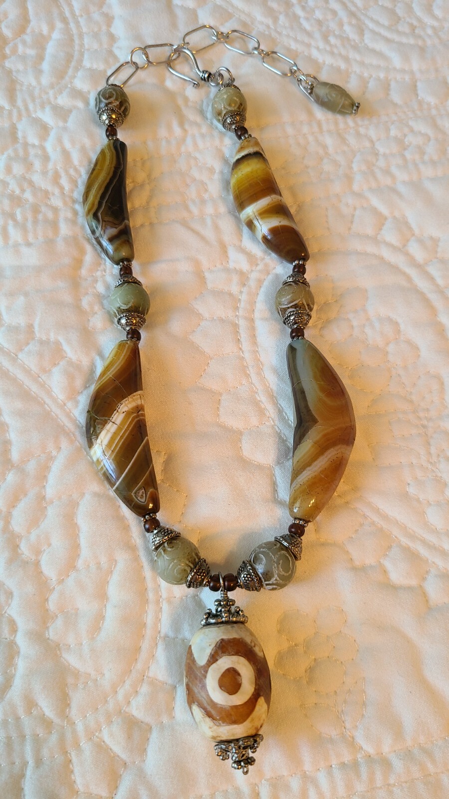 Chunky Silver Brown Stones Statement Necklace - image 6