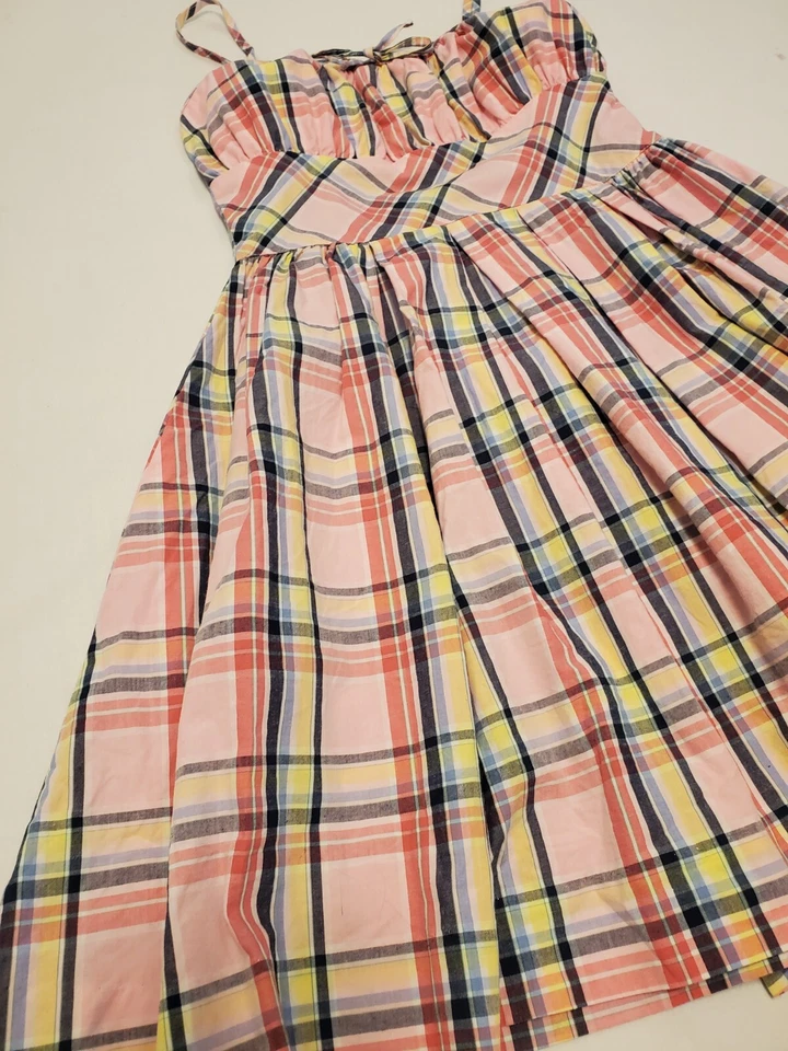 Vestido xadrez Chaps meninas tamanho 7 tiras rosa amarelo primavera preppy - Imagem 2 de 4