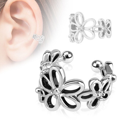 1 Blumen Ohrklemme Ohrclip Ear Cuff Wrap Fake Ohrring Helix kein Ohrloch nötig - Bild 1 von 1